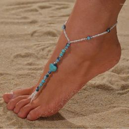 Anklets Vacation Beach Wind Turquoise Love Mix And Match Blue Beaded Women's Feet Chain With Fingers