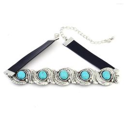 Choker 2022 Design Woman Necklace Jewellery Real Stones Leather Bohemia Style Collar Antic Silver Whole1816916