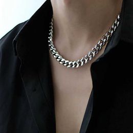 Chains 1pcs Basic Punk Stainless Steel 10mm Width Curb Cuban Necklace For Men Women Silver Colour Link Chain Chokers Solid Metal Jewellery d240509