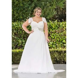 2021 New A Line Summer Beach Chiffon Wedding Dresses Plus Size Long Princess Bridal Gowns With Capped Sleeve 0509
