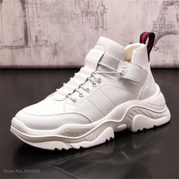 Casual Shoes Fashion White Men Sneakers Leather Hip Hop High Tops Board Flats Chaussure Homme