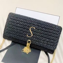 Raffias Luxury straw handbags 7A quality Designer tote bag Womens weave Crochet messenger bags chain tassel men's baguette satchel Clutch crossbody Shoulder Bags