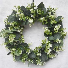 Decorative Flowers Green Wreath Artificial Eucalyptus Leaves Holiday Festival Door Hanging Garland Party Wall Decoration 30cm Dia