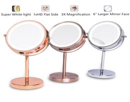 6quot 1X3X Magnifying Double Sided Mirror With Stand 18 LED Lighted Tabletop Makeup Cosmetic Mirror Battery Operated Rosegold B6303029