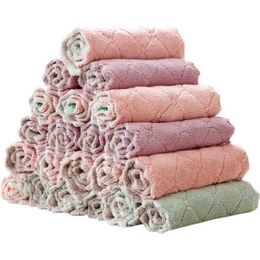 Towels Robes 25x15cm Super Absorbent Coral Fleece Rag Dishcloth Baby Bathing Towl Double-sided Infant Bib Kitchen Wiping Cloth Scouring Pad