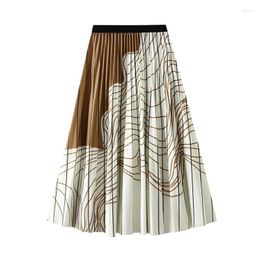 Skirts Colour Block Pleated Women Irregular Striped Mid Length Skirt Fashion Female Slim Vintage Streetwear Spring Summer