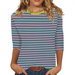 Women's T Shirts T-Shirt Women Plus Size Summer "Women'S Casual Striped 3/4 Sleeve Tee Comfort Fit Crewneck Shirt Top For Everyday Y2k