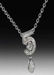 Brand Pure 925 Sterling Silver Jewellery For Women Letter 5 Diamond Water Drop Pendant Cute Flower Party Luxury Brand Necklace2976819