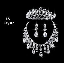 2015 New Arrivals Crystal Crown Necklace Earring Set Bridal Jewellery Wedding Accessories7392628