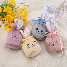 Wrap Easter Rabbit Ears Velvet Gift Bags Cute Bunny Sugar Candy Chocolate Baskets Wrap Bags for Wedding Event Supplies Party Favours