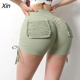 Cargo Short Gym Shorts Scrunch Butt Booty Tight Workout For Women Fitness Sexy Drawstring Yoga With Pocket 240429