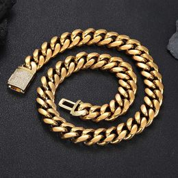 18mm 5A CZ Iced Out Lock Miami Stainless Steel Thick Heavy Cuban Link Chain Punk for Men Hip Hop Jewelry Free Custom