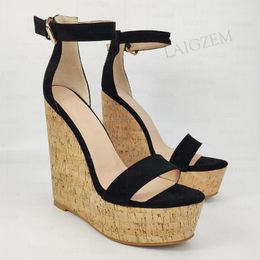 Sandals ZHIMA Women Platform Wedges Ankle Strap Open Toe Faux Suede Cork Print Party Ladies Shoes Woman Big Size 41 45 48 52