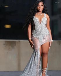 Party Dresses Luxury See Through Mermaid Prom For Black Girls Sequin Rhinestone Evening Occasion Gowns