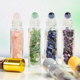 Storage Bottles 0.34oz Roll On Bottle With Roller Ball & Crystal Chips Inside Empty Refillable Essential Oil Sample