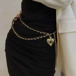 Other Fashion Accessories 2022 Ladies Girls Gold Metal Chain 5 Heart Charm Layered Waist Chain Belt Band Jewelry Jeans Dress Accessories J240509