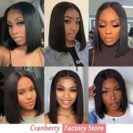 Lace Front Straight Bob Human Hair Wigs For Black Women Pre Plucked Short Natural Synthetic Straight HD Full Frontal Closure Wig DHL Free