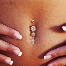 Navel Rings New Fashion Sexy Piercing Navel BoDY Jewellery Flower Pendant Crystal Belly Button Rings for Women Girls #77463 d240509
