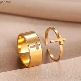 Couple Rings Stainless Steel Ring Gothic Hip Hop Cross Fashion Adjustable Couple Ring Womens Jewelry Wedding Punk Matching Gift 2PCS/Set WX