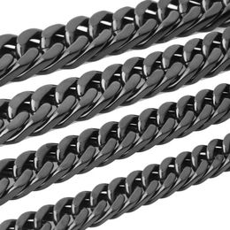 Chains 7-40 Wide 6/8/10/12/15/17/19mm Black Top Quality Stainless Steel Men Cuban Link Chain Curb Necklace Fashion Gifts d240509
