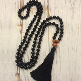 Chains 8mm Natural Black Agate Gemstone 108 Beads Mala Necklace Spirituality Lucky Classic Wrist Reiki Pray Yoga