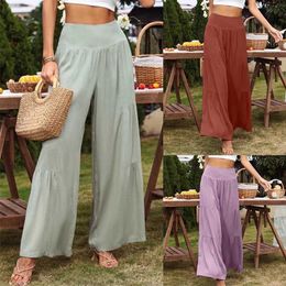 Women's Pants Capris Spot 2023 European and American Summer Leisure Wide Leg Cotton Hemp Rope Popular High Waist Loose Pants Womens Pants Y240509