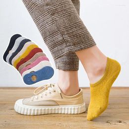 Women Socks 5 Pairs Cotton Invisible No Show Non-slip Summer Candy Solid Low Cut Sock Slipper Fashion Thin Ankle Boat
