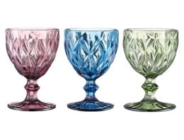 10oz Wine Glasses Coloured Glass Goblet with Stem 300ml Vintage Pattern Embossed Romantic Drinkware for Party Wedding FY5509GJ02178424425