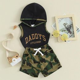 Clothing Sets 2Pcs Toddler Baby Boy Summer Clothes Sleeveless Daddy S Little Buddy Hoodie Tank Top Camouflage Shorts Set Infant Fathers Day