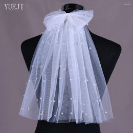 Bridal Veils YUEJI Bride Double Pearl Veil White Bow Sweet And Gentle Wedding Accessory Shoulder Velos De Novia 2024 Brillante 004 Comb