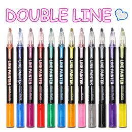 8 /12 Pcs/set Outline Paint Marker Pen Double Line Pen Diy Album Scrapbooking Metal Marker Glitter for Drawing Painting Doodling 240425