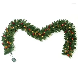 Decorative Flowers Pre Lit Artificial Christmas Garland Decorated LED Pine Battery Operated Lighted For Window Mantle