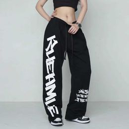 Women's Pants Capris Autumn Y2K Streetwear White Sports Womens Korean Letter Printed Black Track Super Big Harajuku Kpop Hip Hop Jogger Q240508