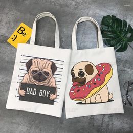 Shopping Bags Pug Dog Women Canvas Tote Bag Eco Dug Life Large Capacity Bad Shoulder Female Beach Shopper