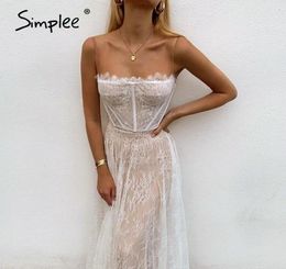 Simplee Sexy white lace summer women maxi dresses Beach spaghetti strap backless plus size dress Mesh femme long dress vestidos 213449576