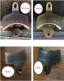 Wall Opener Hanging Hook Beer Bottle Openers Mount Copper Cap RUSTIC CAST IRON CAFE BAR WALL OPEN HERE Metal Retro2435813