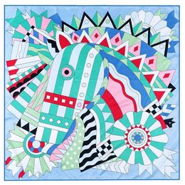 Scarves Manual Hand Rolled Twill Silk Scarf Women Horse Print Square Wraps Echarpes Curled Foulards Femme Bandana Hijabs Q240508