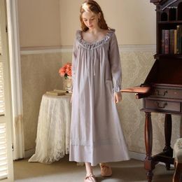 Women's Sleepwear Cotton Vintage Night Dress Women Long Sleeve Loose Sexy Princess Nightwear Gown Nightgowns