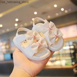 Slipper Summer Korean Style Baby Sandals Kawaii Bowtie Girls Preschool Shoes Soft Sole Anti slip 1 Year First Step Walker Q240409