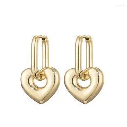 Hoop Earrings Fashion Smooth Heart Pendant Oval Rectangle For Women Gold Silver Colour Elegant Dangle Female Jewlery