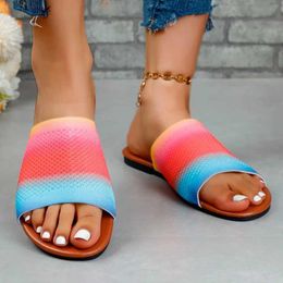 Slippers Shoes for Women 2024 Summer New Rainbow Colours Womens Outdoor Fashionable Casual Flat Beach Slides Zapatos De Mujer H240509