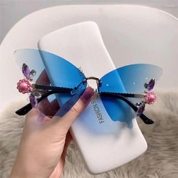 Sunglasses Party Streetwear Bling Diamond Glasses Rimless Sun Shades Crystal Butterfly