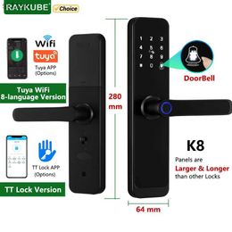 Smart Lock RAYKUBE K8 Smart Door Lock TTlock Bluetooth/TUYA Wifi Fingerprint Password 13.56MHZ IC Card Keyless Smart Home WX