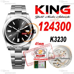 124300 K3230 Automatic Mens Watch KING 41mm Polished Bezel Black Stick Dial 904L Steel Case And Bracelet Super Edition Same Serial Card Reloj Hombre Puretime PTRX