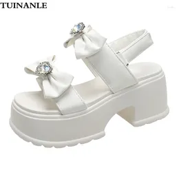 Dress Shoes TUINANLE Women Sandals Summer Bow Diamond Decor High Heels Ladies Platform Casual Thick Sloe Sandales Zapatos Mujer