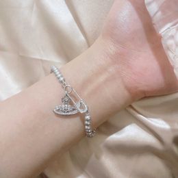 Brand Westwood Saturn Paper Clip Pearl Bracelet Shijia Linen Grey Trendy Handicraft for Women Nail