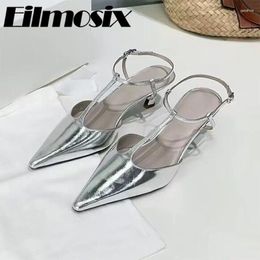 Dress Shoes 2024 Spring Pointed Toe Kitten Heel Shallow Women Retro Celebrity Banquet Sexy Ankle Strap Modern Sandals