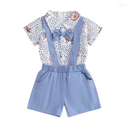 Clothing Sets Baby Boys Easter Outfit Gentleman Suits Print Short Sleeve Romper With Overall Shorts 2PCS Summer Clothes