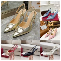 2024 designer lady sandals luxury dress shoes metal pointed thin heel4cm 6cm 8cm 10cm sexy thin heel brand high high shoe women open heel sandals