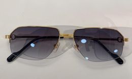 Gold Grey Shaded Pilot Sunglasses Sunnies 0285 Men Fashion Sun Glasses Half Frame with Box1129347
